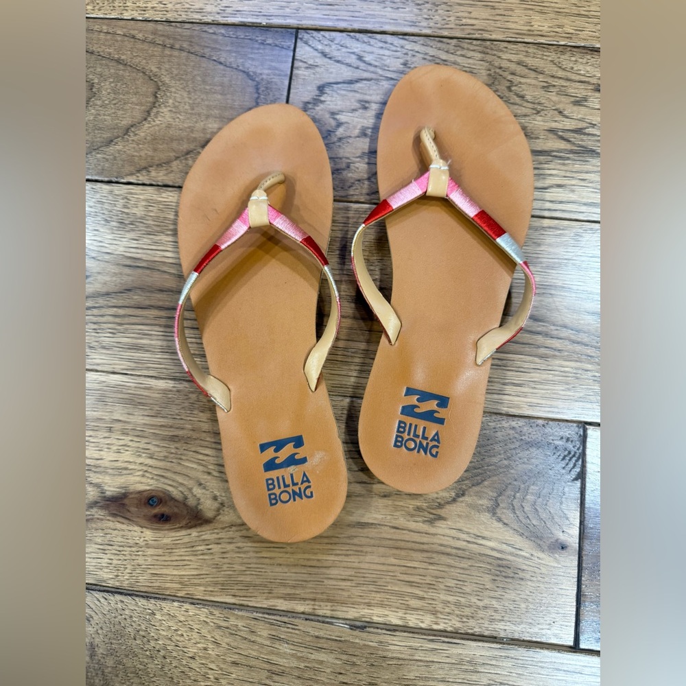 Billabong Multicolor Flip Flops with Tan Soles